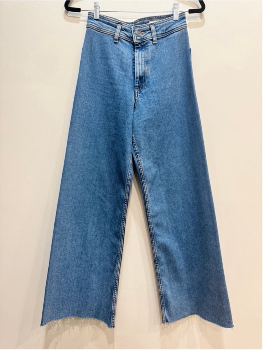 Zara Flare Wide Leg High Rise Jeans Size 4 Blue 70s Coastal Cowgirl Stretch